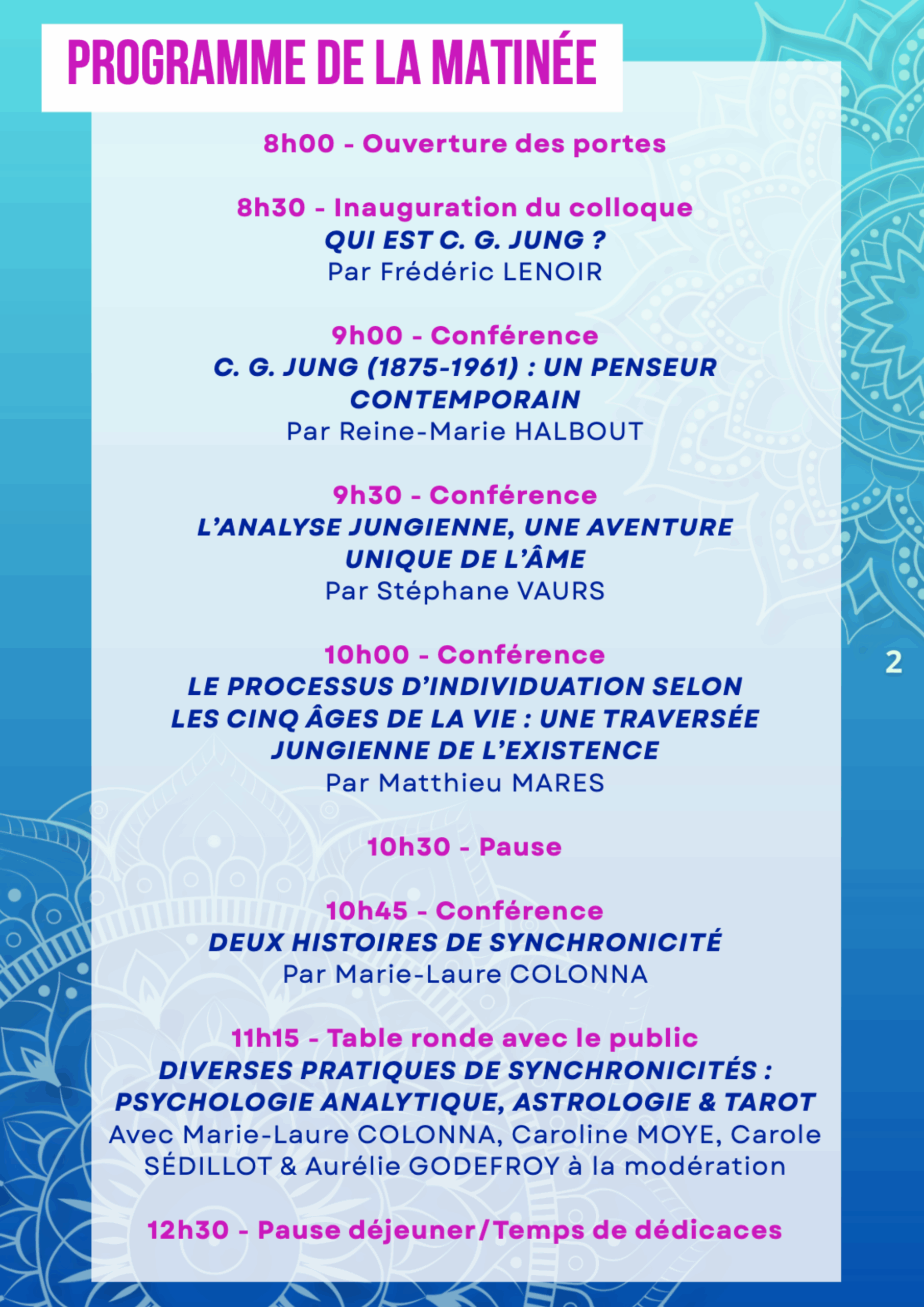 Programme Matinée colloque Carl Gustav Jung par la Maison des Sagesses 8 novembre 2025