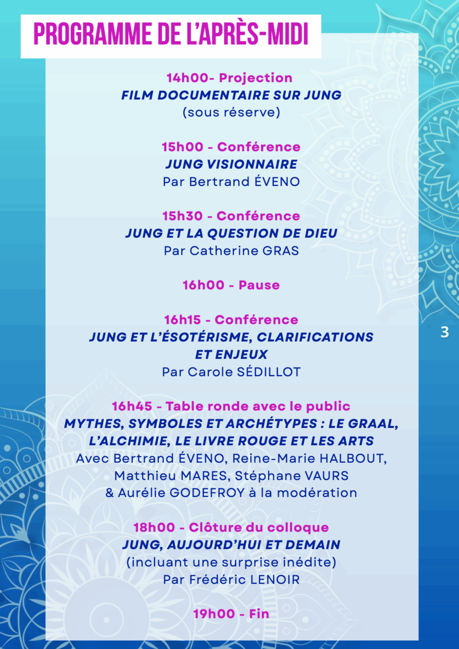 Programme Après-midi - colloque Carl Gustav Jung par la Maison des Sagesses 8 novembre 2025
